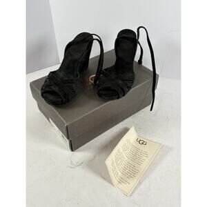 UGG Australia Violet Black Suede Wedge Sandals Womens Size 7 EU 38 Heels w Box